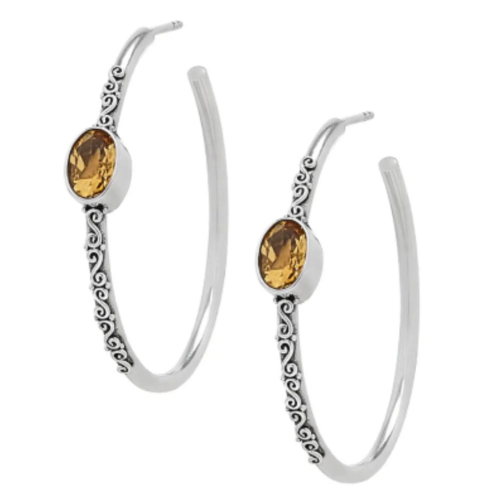 Samuel B Sterling Silver Scrollwork Citrine 47mm Hoop Earrings